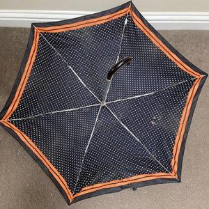 - Compact small folding 26 cms black faux leather handle, handbag size umbrella